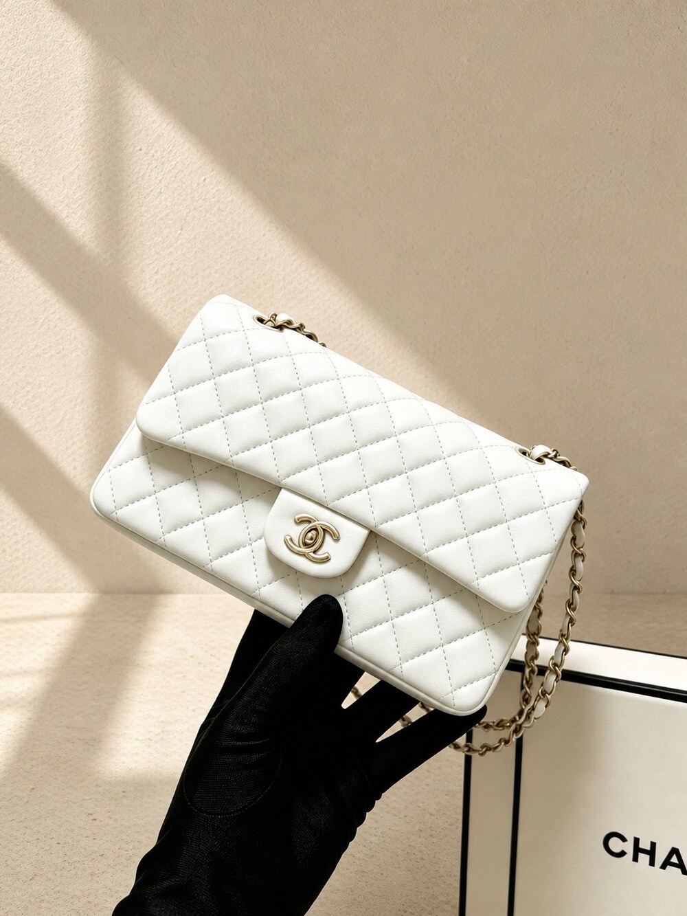 White Caviar Leather Flap Bag | Classic Medium by Chanel